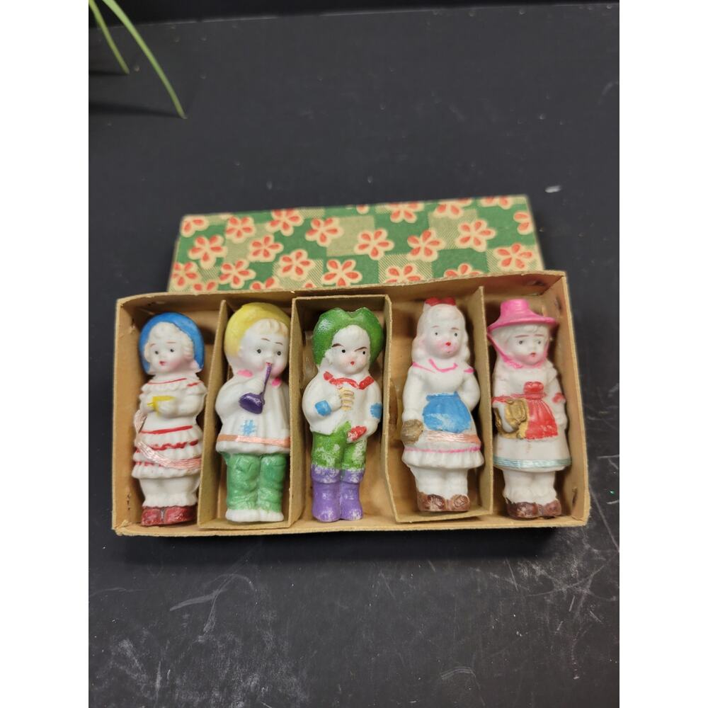 Set of 5 Vintage Penny Bisque Dolls, Frozen Charlotte, Original Box